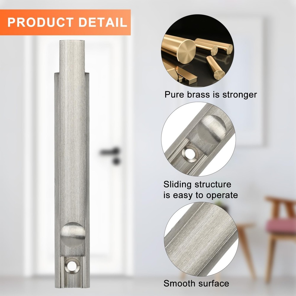 Solid Brass Surface Bolt 4 Inch, Heavy Duty Concealed Slide Surface Door Bolt...