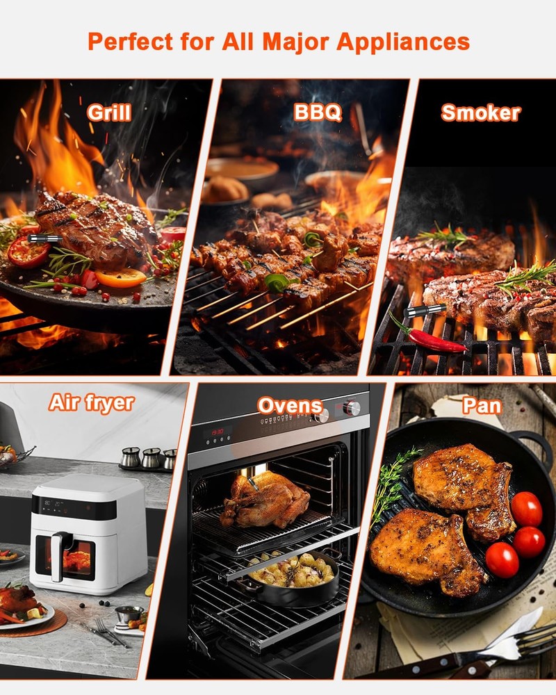Wireless Meat Thermometer with Smart Timer & APP Control, 800ft Bluetooth Gri...