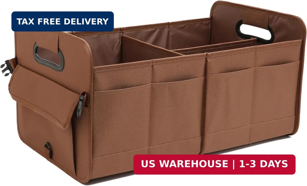 AOKJOY Car Trunk Organizer, Brown, Foldable, Non-slip, Adjustable, Multiple Comp