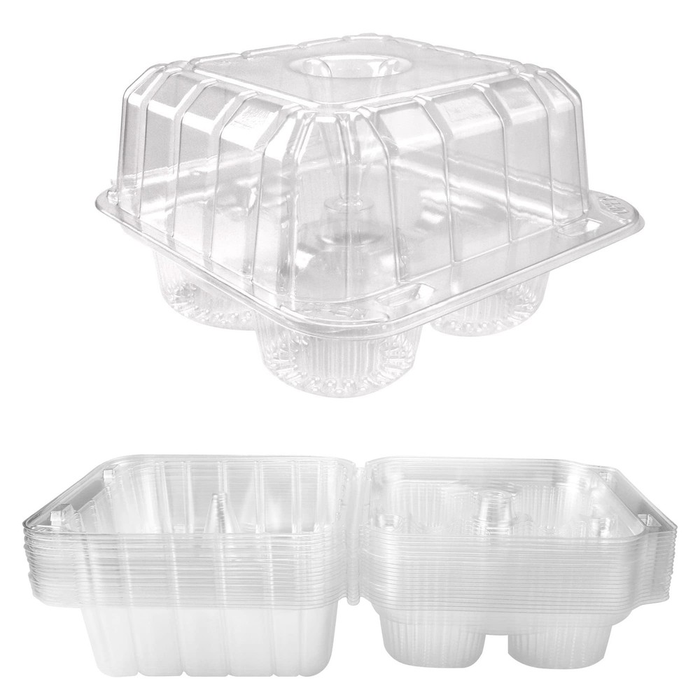 40 Pack 4-Compartment Clear Plastic Cupcake Boxes, 4-Cavity Cupcake Holders, ...