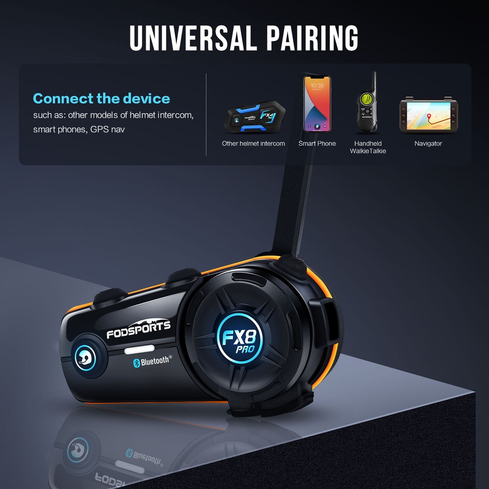 FX8 Pro Motorcycle Helmet Intercom Bluetooth Headset 8 Riders 1KM Communication