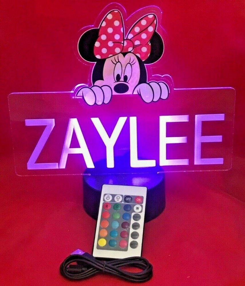 Minnie Mouse Disney Light Up Night Light Table Lamp LED Personalized With Remote