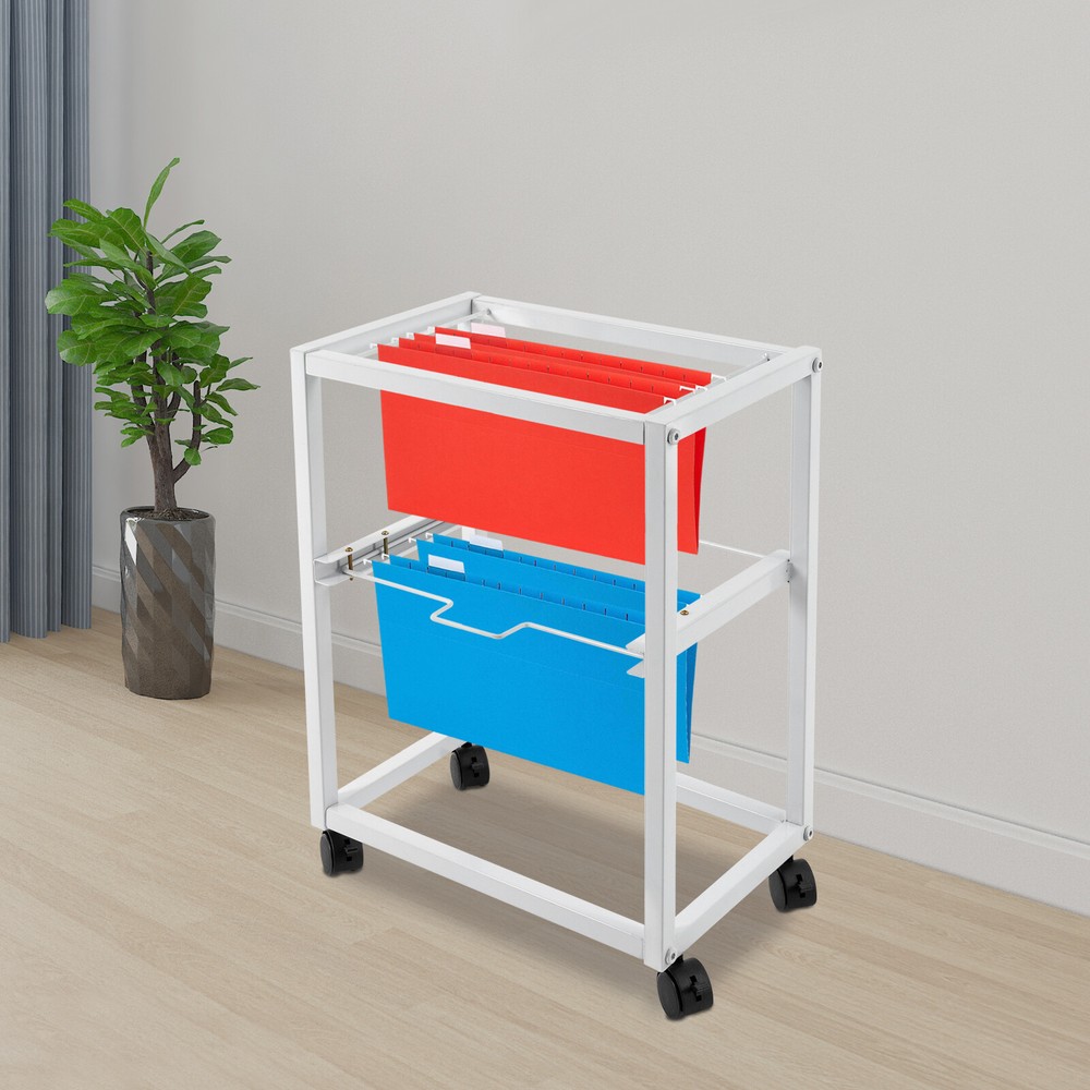 Pull-out Movable File Carts Rolling Folder Carts 2 Tiers Hanging Files W/ Wheels