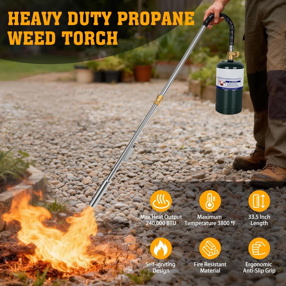 Propane Torch Weed Burner with Integrated Lighter and Flame Control Valve 33 ...