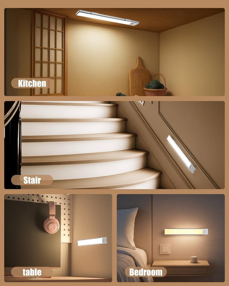 3-Pack Rechargeable LED Under Counter Lights with Motion Activation Wireless Un