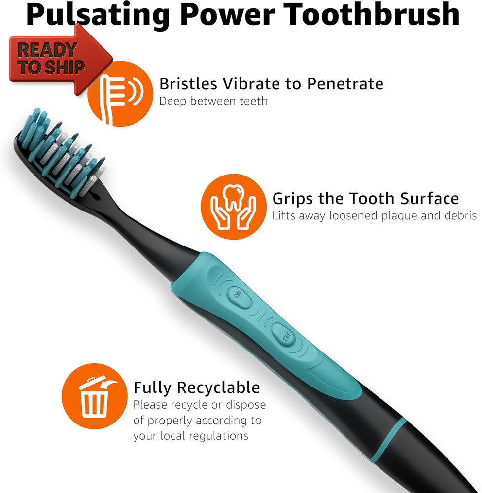 Pulsating Deep Cleaning Toothbrushes with Soft Bristles, 2 Count, Assorted Colo