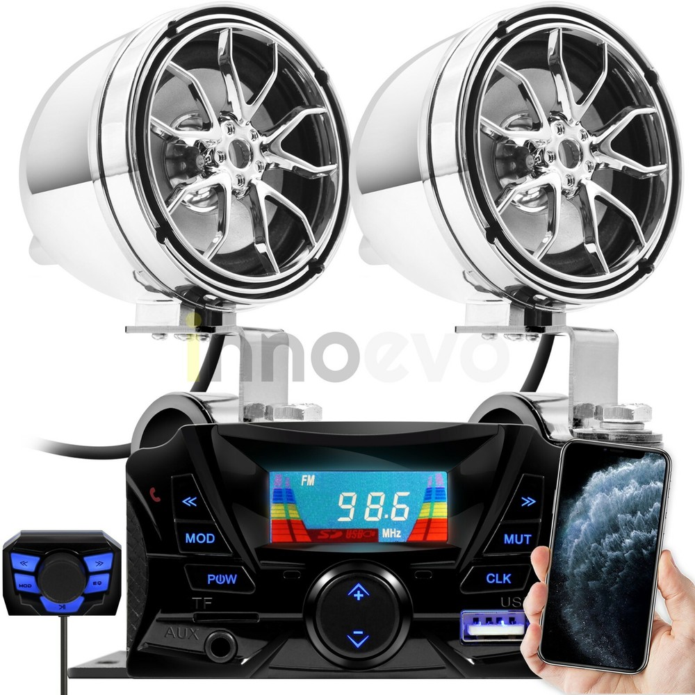 Motorcycle Bluetooth Wireless Speaker Audio System Stereo MP3 SD ATV UTV Scooter
