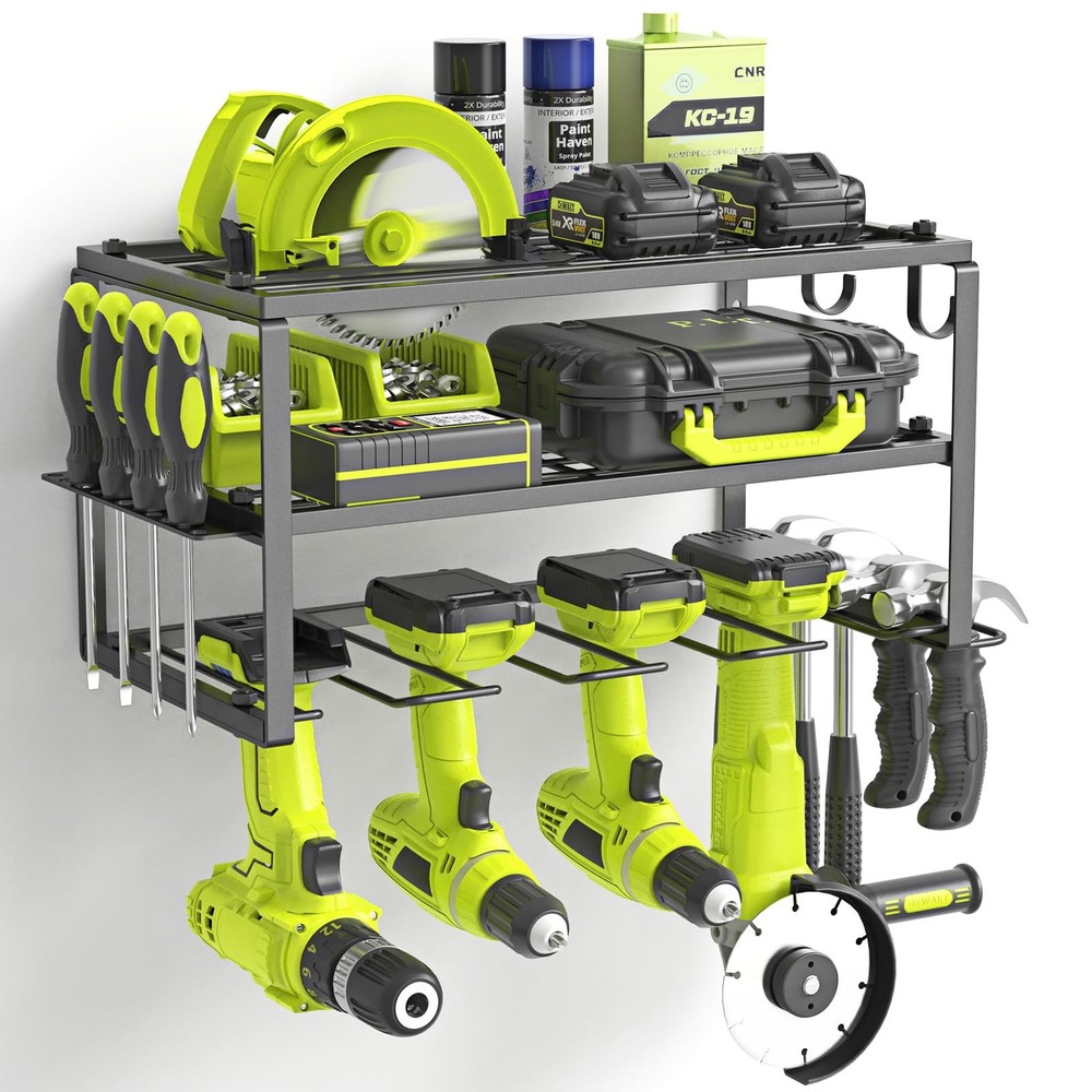 Power Tool Organizer 3 Tier Wall Mounted Rack with 4 Drill Holders