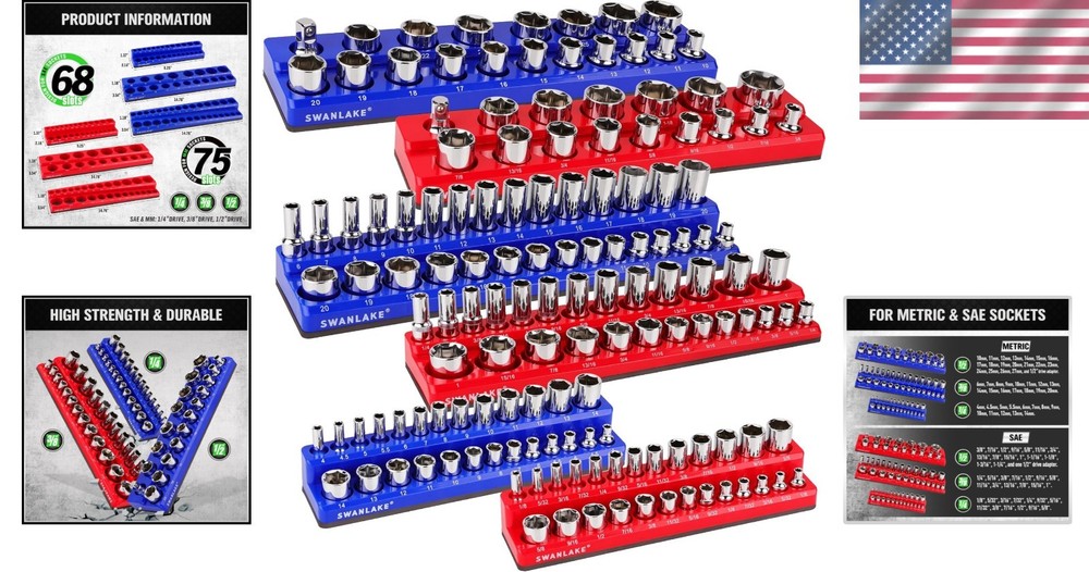 Magnetic Socket Organizer Set 6pcs, Holds 143 Sockets, Assorted Sizes, Heavy ...