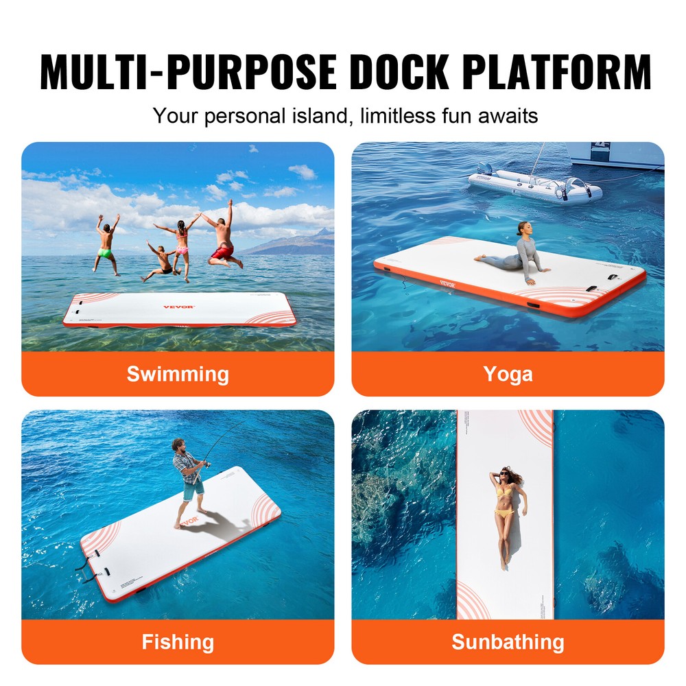 VEVOR Inflatable Floating Dock 15x6FT Inflatable Dock Platform Mat with Ladder
