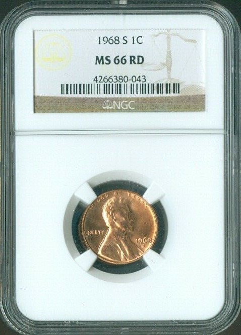 1968-S Lincoln Cent NGC MS66 RD Quality