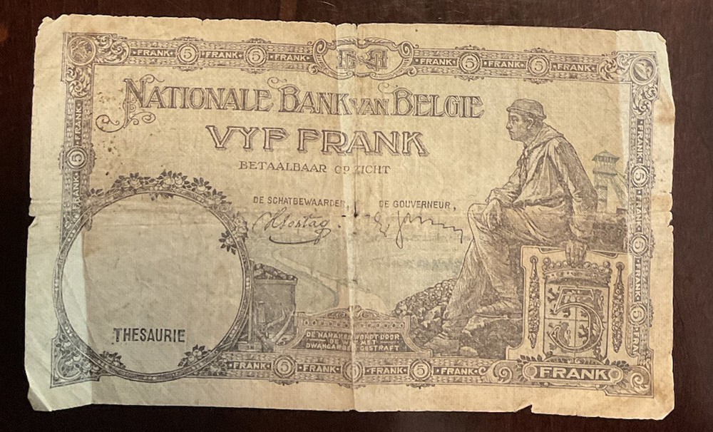 Banknote, Belgium, 5 Francs, 1938, 01-04-38