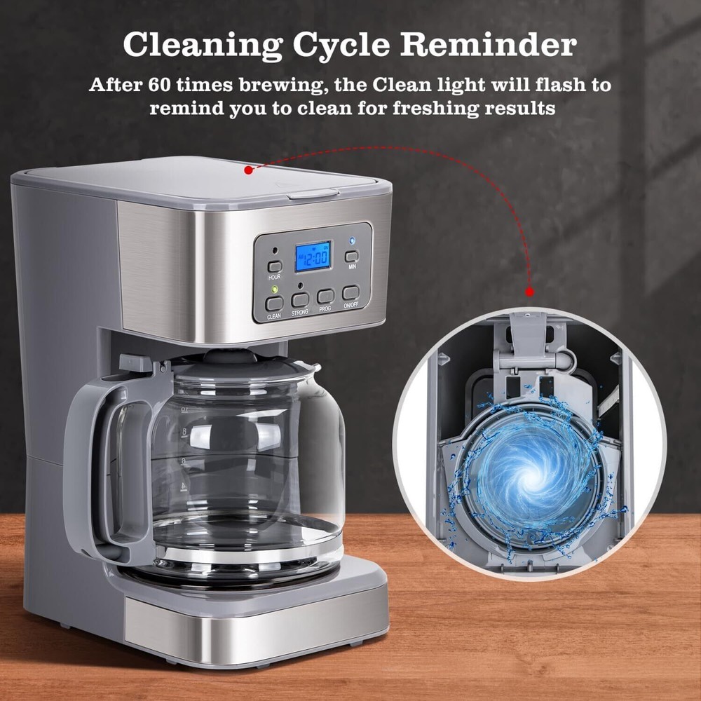 12-Cup Programmable Coffee Maker, Automatic Shut-Off, Gray and Stainless Steel