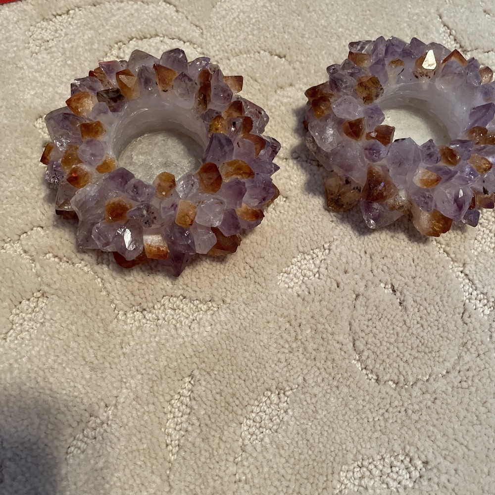amythst and citrine crystal candle holders
