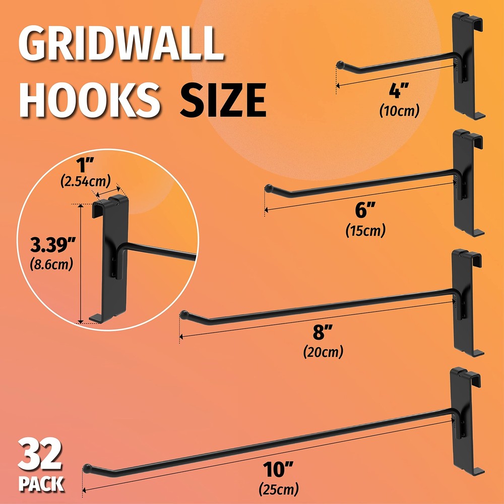 Gridwall Hooks 10 Inch, 32PC Display Hook for Grid Wall, Hooks for Grid Wall ...