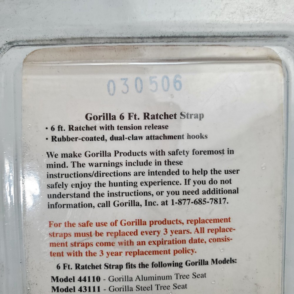 Rachet Strap Tree Stand Replacement 6' Gorilla Brand Model 45010 New In Package