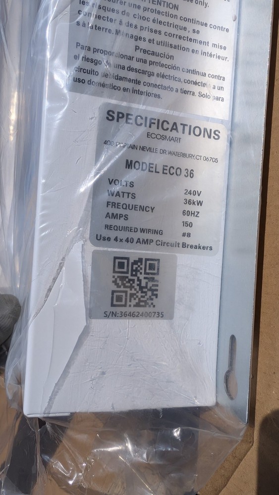 EcoSmart 36kW 240 Volt Electric Instant On Demand Tankless Water Heater 36 kW