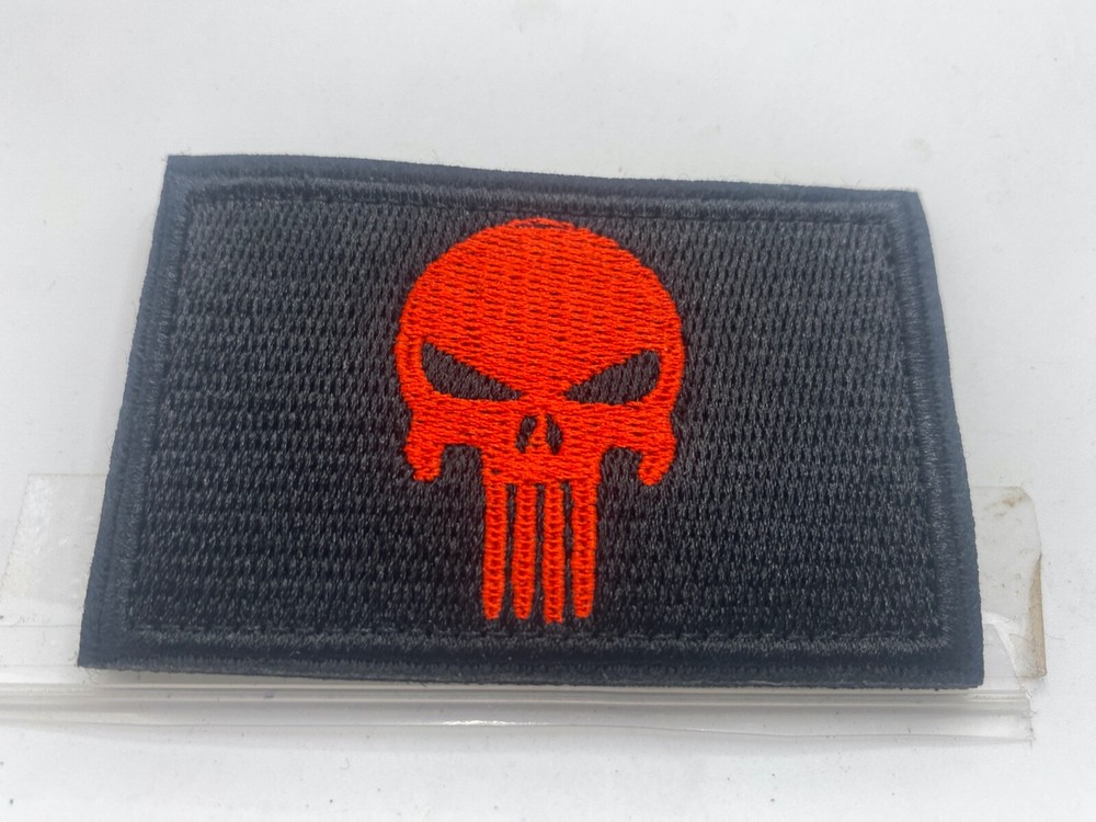 RED SKULL  New EMBROIDERED NAME  PATCH WITH HOOK BACKING