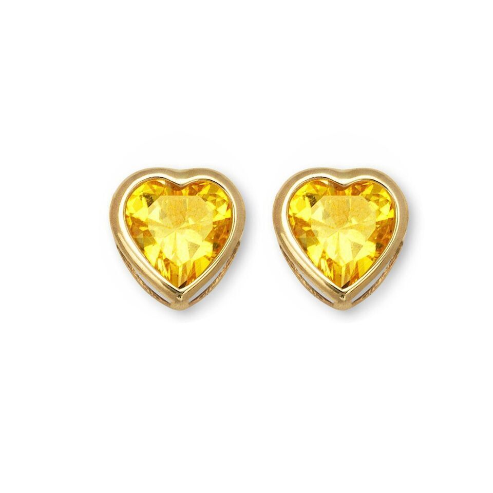 14K Solid Yellow/White Gold Heart Stud Earrings Birthstone