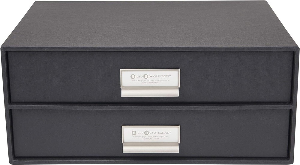 Bigso Birger 2-Drawer Fiberboard Label Frame Document Letter Box | White