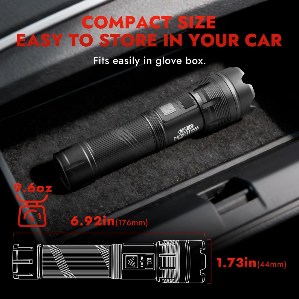 WARSUN Multi-Function Zoom Flashlight - Aluminum, Long Range Beam, Black