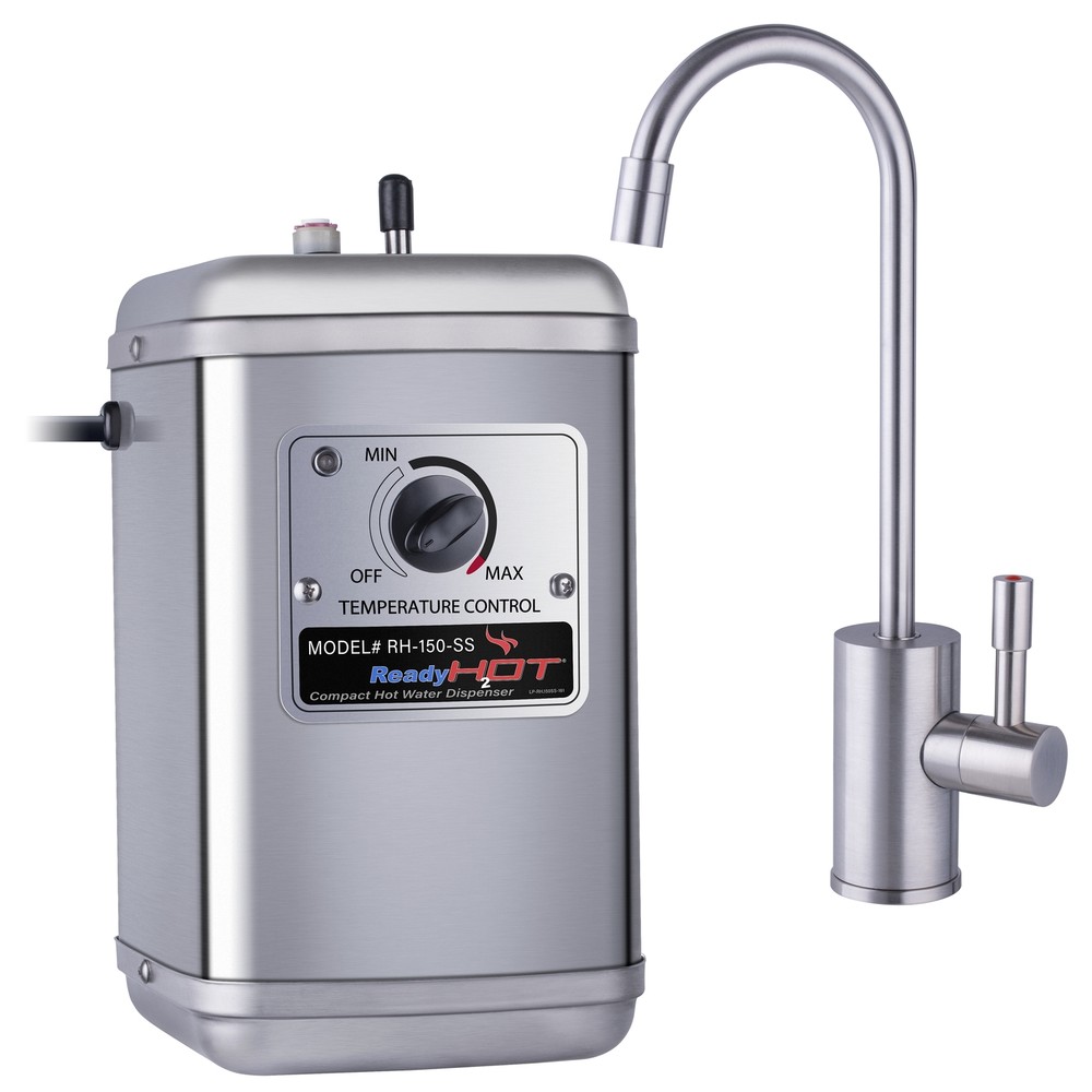 Ready Hot 1300W Instant Hot Water Tank, Compact, Brushed Nickel 1 Handle Faucet