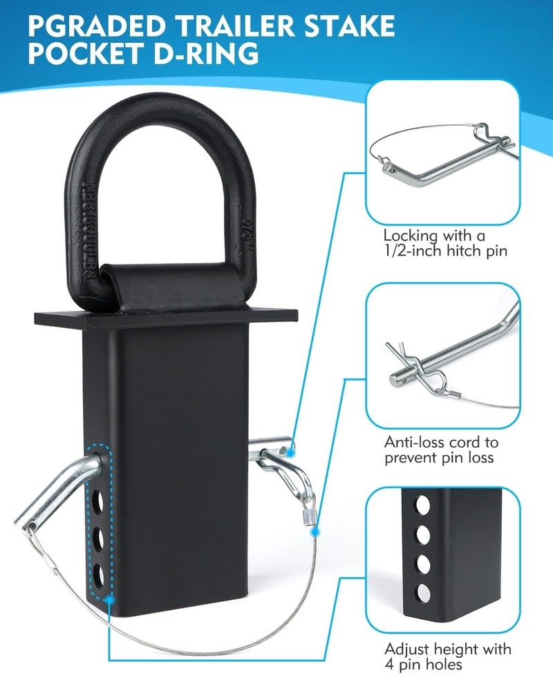 Trailer Stake Pocket D Rings 2x4 Tie Down Anchors Heavy Duty 18000lbs (6 pack)