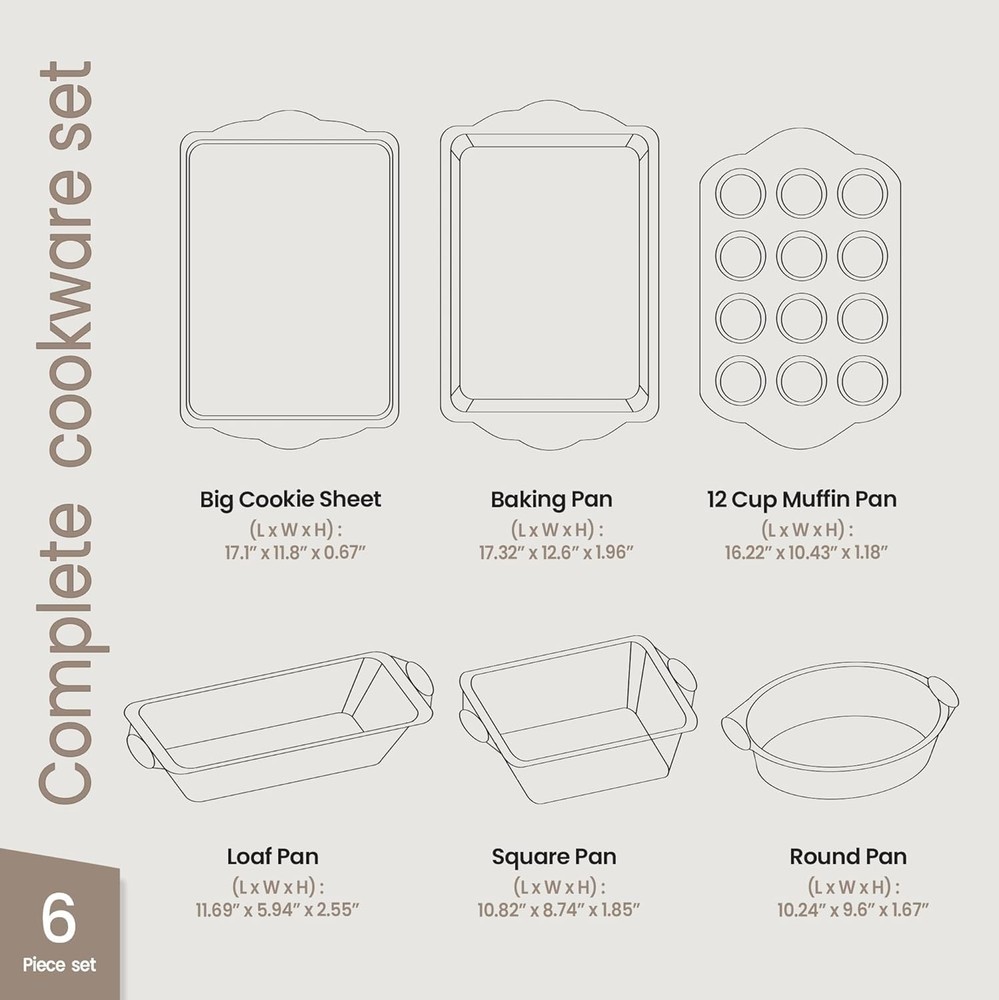Baking Set – 6 Piece Kitchen Oven Bakeware Set – Deluxe Non-Stick Black Coating