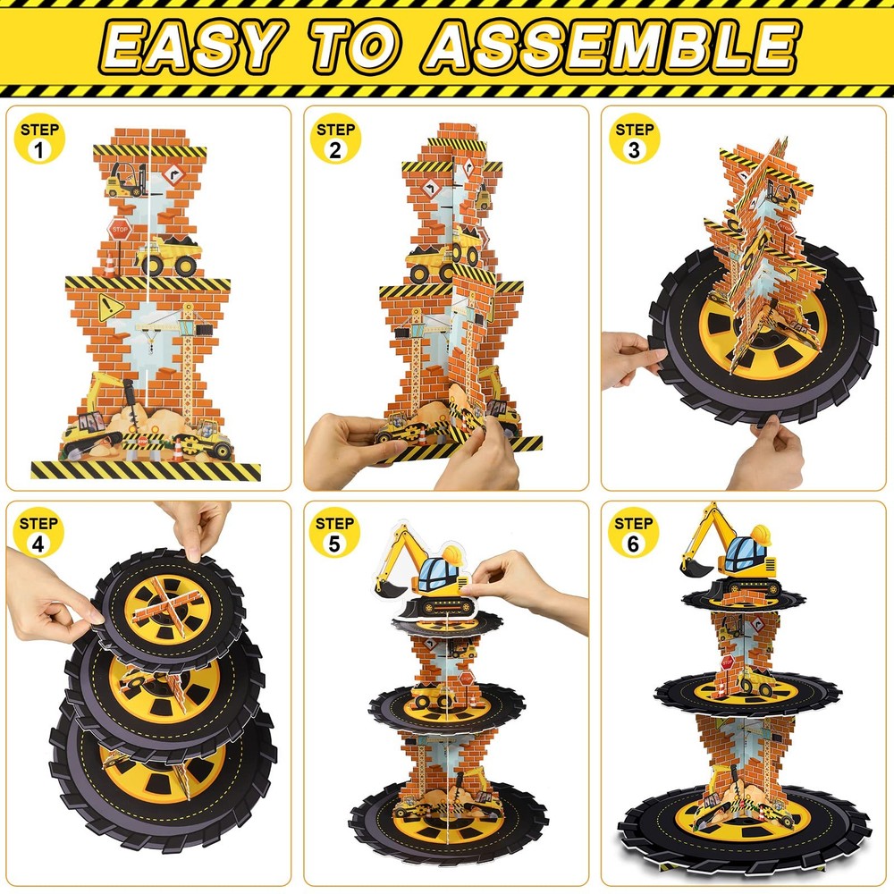 Tiamon Construction Birthday Decorations 3 Tier Construction Theme Cupcake St...
