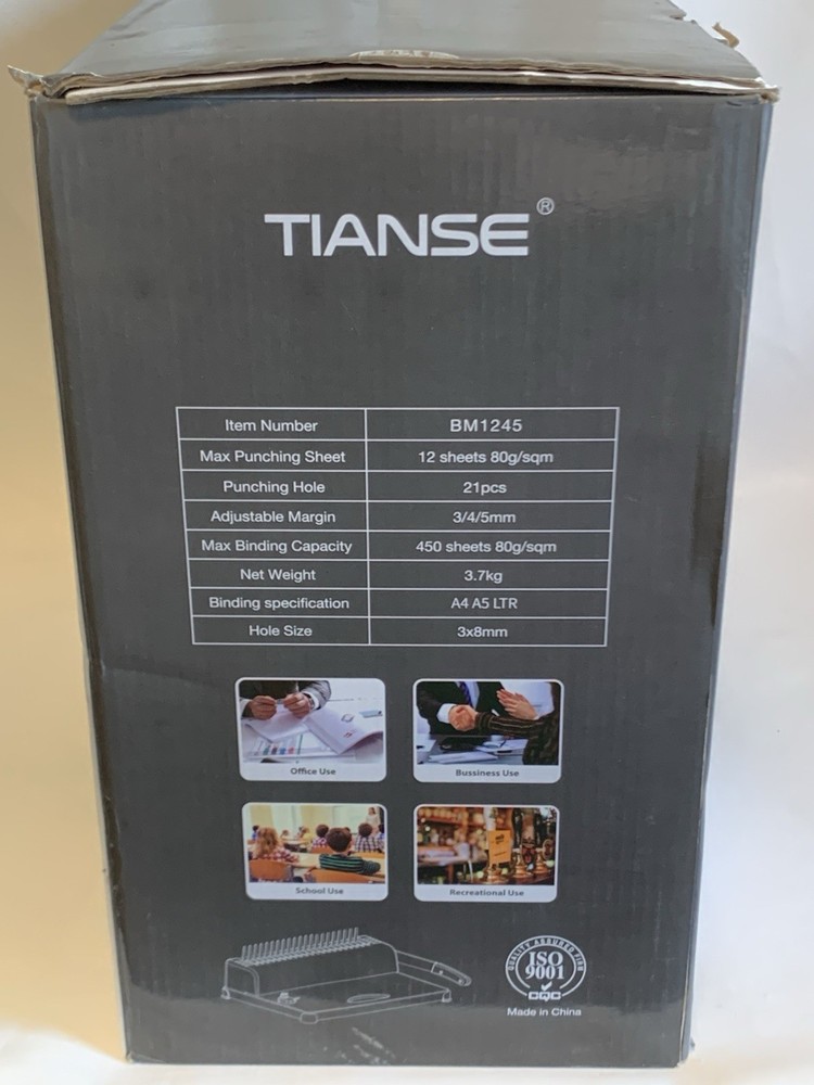 Tianse BM1245 COMB BINDING MACHINE 450 Sheets, 12 Max Punching, Open Box