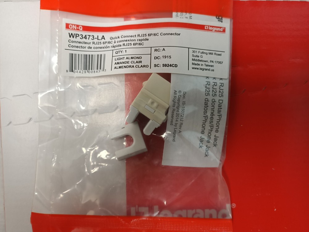 20x Legrand - Quick Connect RJ25 6P/6C Connector On-Q WP3473-LA