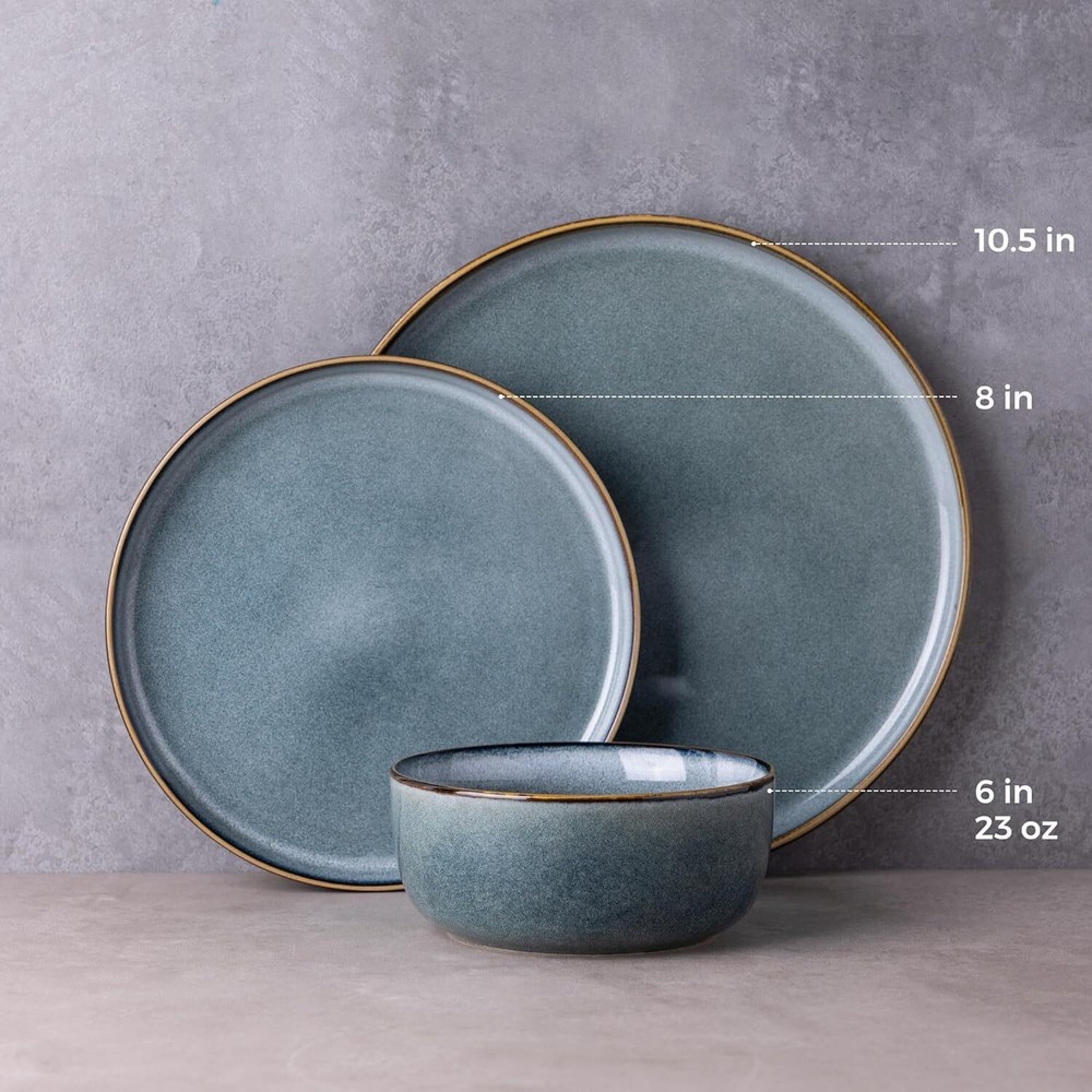 Ceramic Dinnerware Sets for 4 12 Pieces Stoneware Plates Bowls Sets Space Blue