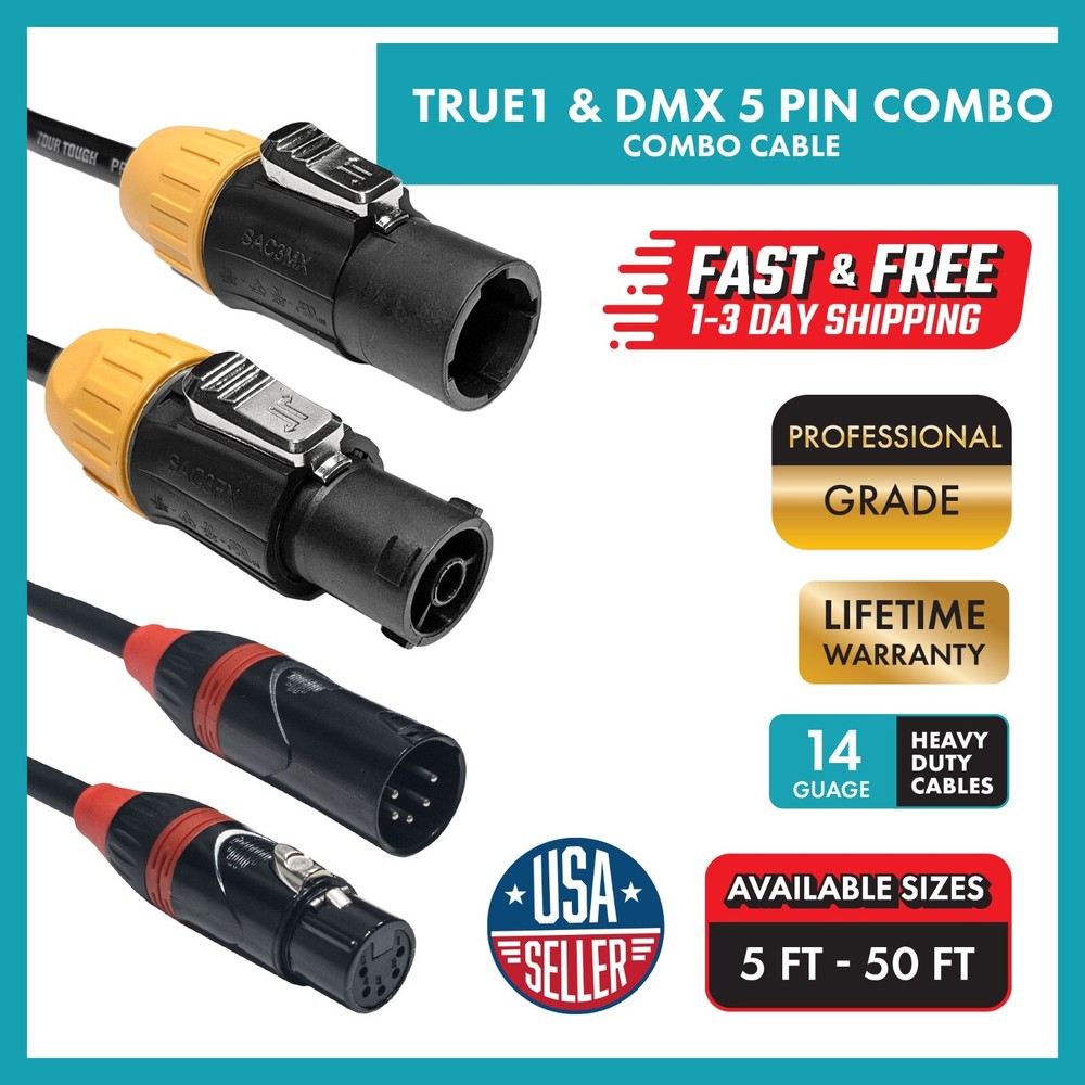 PowerCON True 1 and DMX Combo Pro Cable (5 Pin)