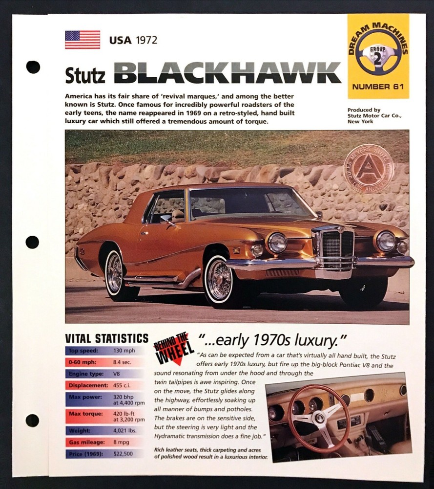 1978 STUTZ BLACKHAWK COUPE UNIQUE IMP BROCHURE