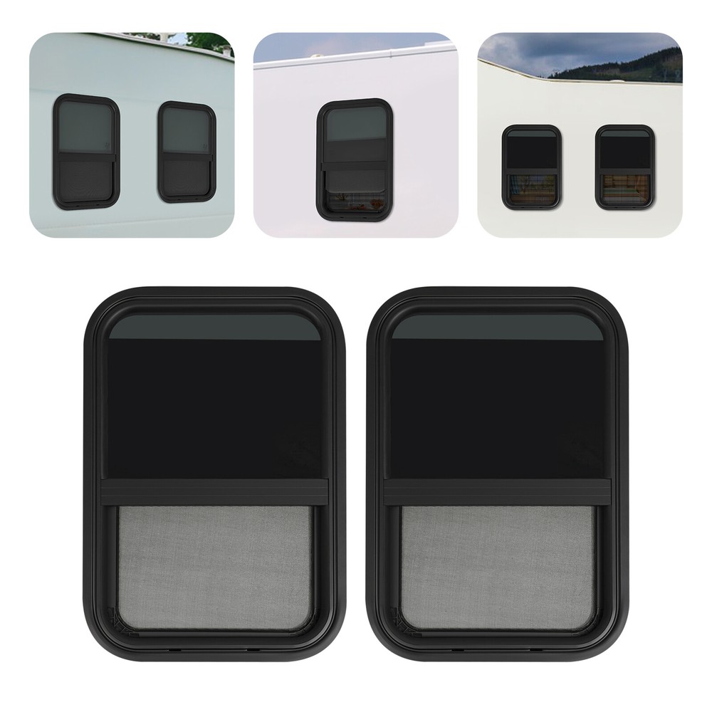 2pcs Black RV Windows Clip-on Mounting Tempered Glass RV Window Rectangular