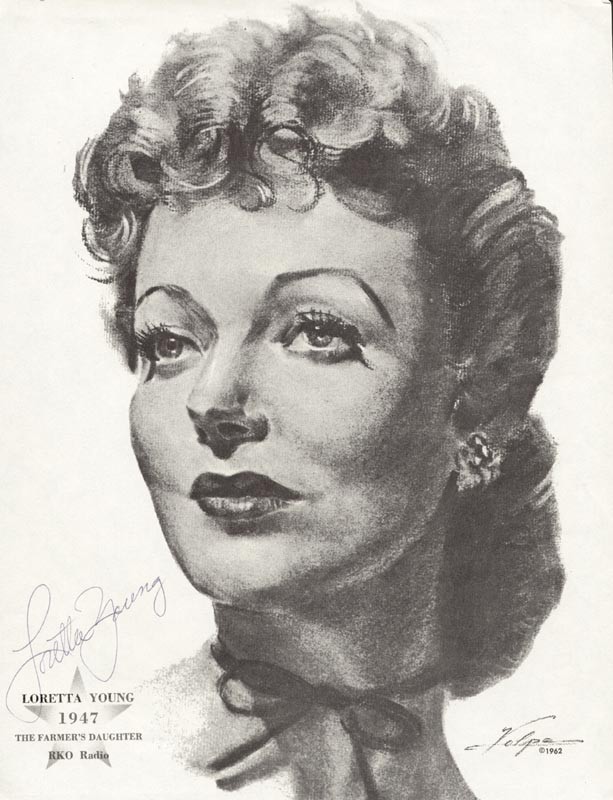 LORETTA YOUNG - PRINTED ART SIGNED IN INK