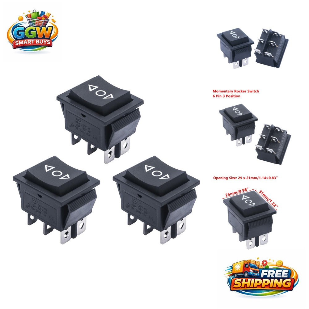 3pcs 12V Momentary Rocker Switch - DPDT Toggle Switch with Automatic Reset