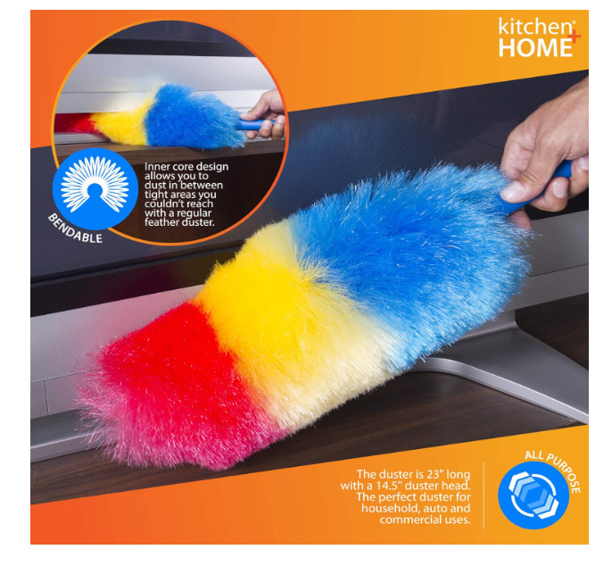 Kitchen + Home 23” inch Rainbow Static Duster - Electrostatic Feather Duster....