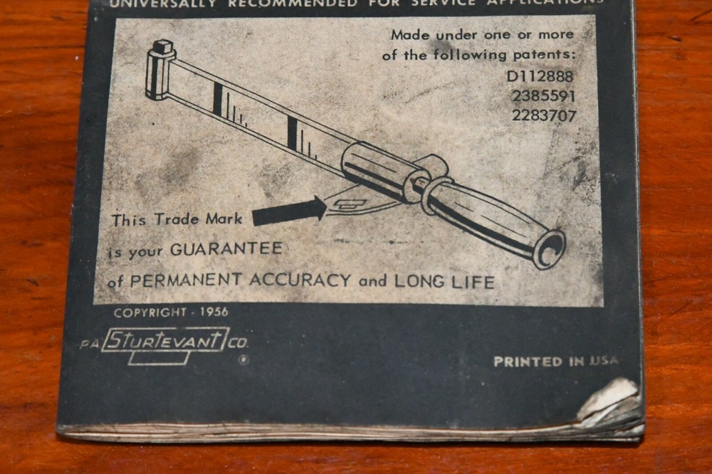 Vintage Tool Guide Sturtevant Co Engine Torque Specifications 1956 Book Wrench
