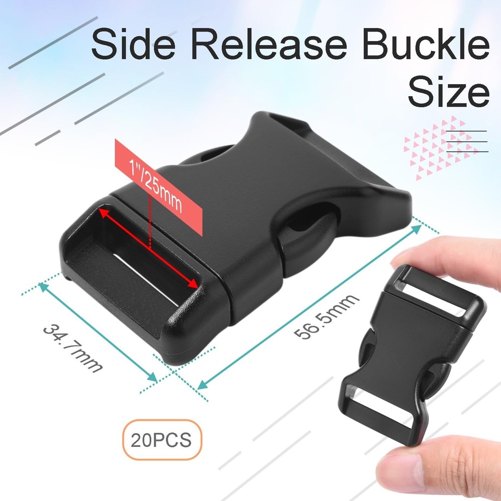 20Pack 1 Inch Curved Side Release Plastic Buckles for Backpack Strap, Paracor...
