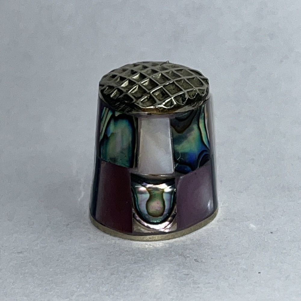 Vintage Sewing Thimble Abalone Shell Inlay Silver Handmade