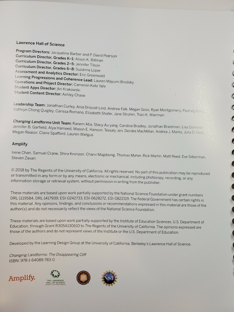 Amplify Science Changing Landforms The Disappearing Cliff Teachers Guide