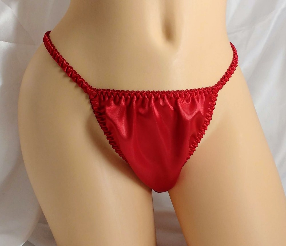 Red Satin Thong string bikini panties.