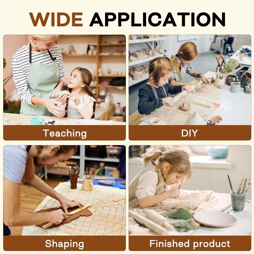 11 Pcs Pottery Rolling Pin Set, 5 Size Pottery Teaching Rolling Mud Stick Gui...