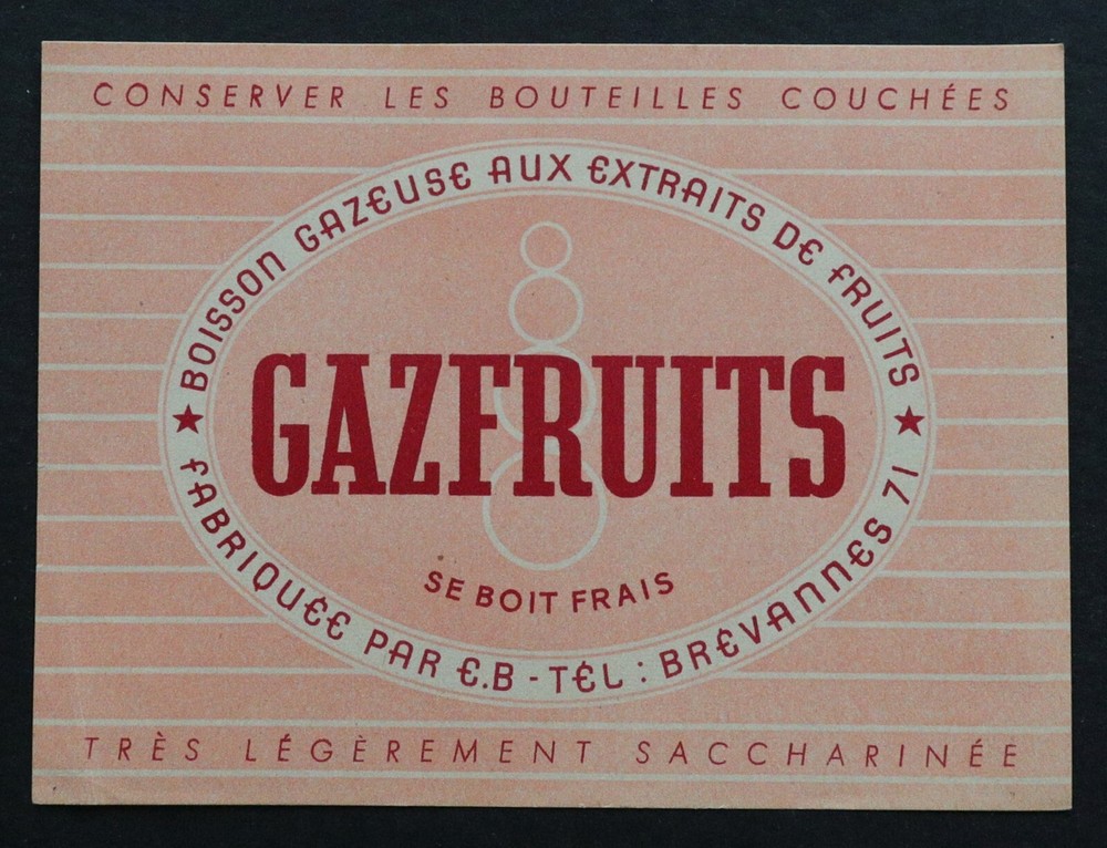 Old lemonade label GAZFRUITS Brévannes label 2