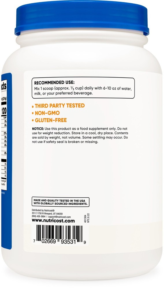 Nutricost Grass-Fed Whey Protein Concentrate (Unflavored) 2LBS