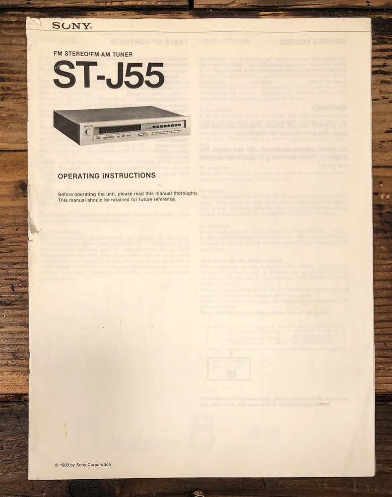 Sony STR-J55 Tuner Owners / User Manual *Original*