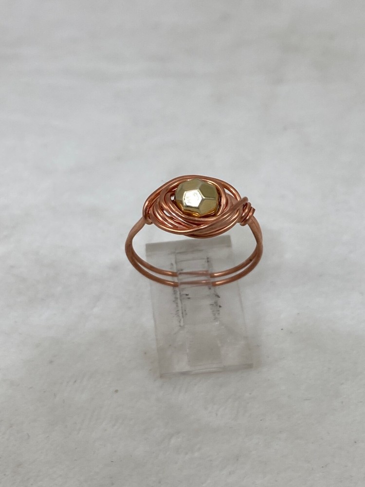 Handmade ~ Copper Wire Wrap ~ Glass Bead Ring Size 7 3/4  #219