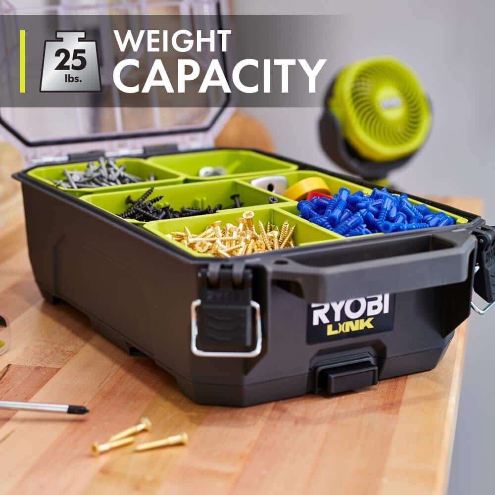 Small Parts Organizer Ryobi Link 6, 10 Compartment Tool Box Modular Case System