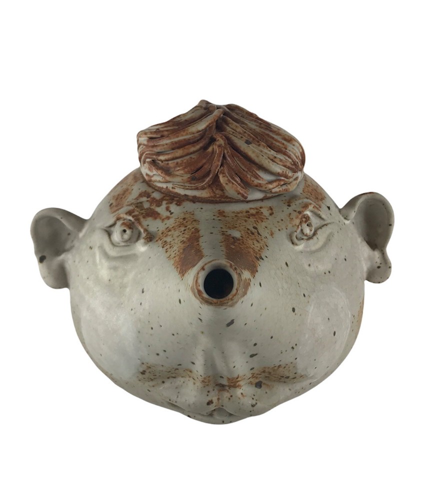 Studio Pottery Rat Face Teapot Signed GK